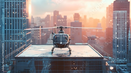 Helicopter on building roof helipad 