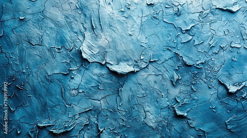 Old blue wall background, paint peeling off, building up close. Rough surface plaster texture for design.