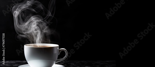 Steam from coffee cup on plate