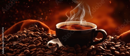 A cup of coffee steaming
