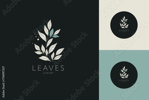Emblem with leaves. Can be used for jewelry, beauty and fashion industry. Great for logo, monogram, invitation, flyer, menu, background, or any desired idea.
