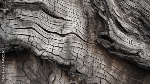 Detailed close-up of aged, weathered tree bark with natural patterns and textures