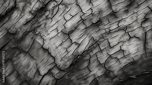 Detailed close-up of aged, weathered tree bark with natural patterns and textures