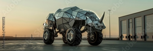 Engineers unveil a vehicle inspired by the sturdy form of a rhinoceros, featuring tough, protective armor plating