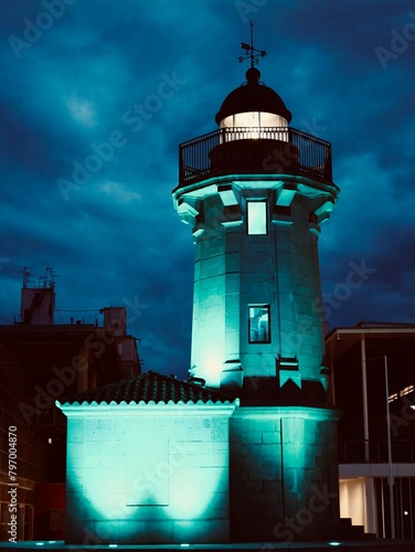 The old lighthouse at night, Port Azahar, Castellon, Spain