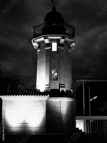 The old lighthouse at night, Port Azahar, Castellon, Spain