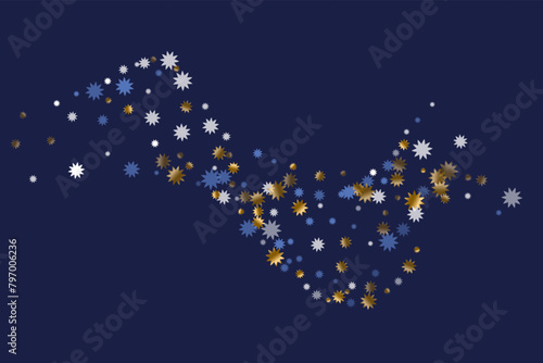 Glittering Christmas star holiday background graphic design. Gold blue white shiny