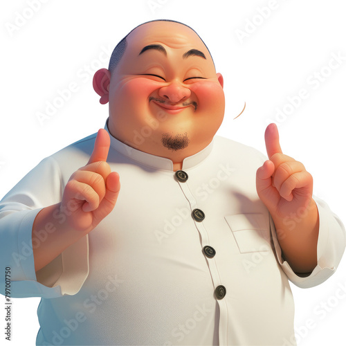 An amusing cartoon character of an Asian Muslim man is hilariously caught off guard as he cheekily flashes a couple of okay signs all depicted against a simple transparent background