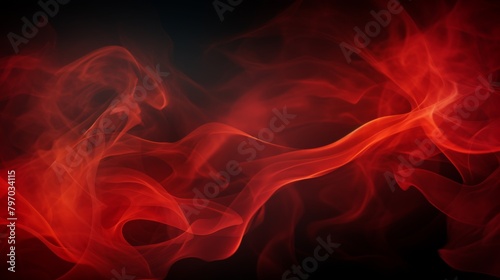 An artistic depiction of delicate, soft red smoke drifting elegantly over a dark, mysterious background, suggesting serenity and grace