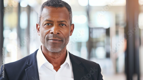 Mature Middle-Aged Black Businessman In Corporate Office, Head Shot Portrait, Created Using Generative Ai Technology