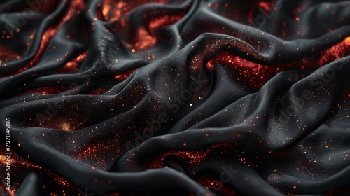 Abstract fiery texture of a luxurious velvet fabric illuminated by glowing embers