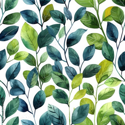 A seamless pattern featuring various shades of watercolor painted leaves, perfect for wallpapers and textiles.