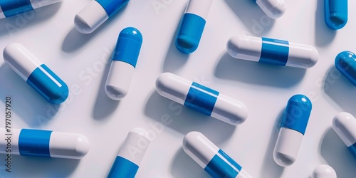 antibiotic capsule pills on white background. Pile of antibiotic drug Generative AI