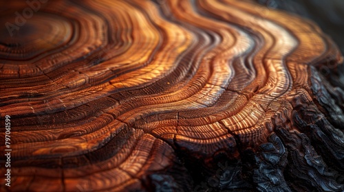Close-up of a mesmerizing carved wooden surface with natural whorls and waves