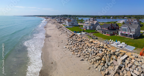 Waterfront houses at North Scituate Beach aerial view in summer in town of Scituate, Norfolk County, Massachusetts MA, USA. 