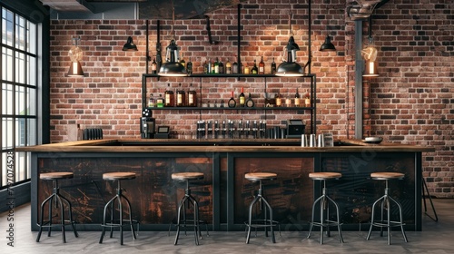 Modern industrial bar interior with exposed brick walls and stylish decor