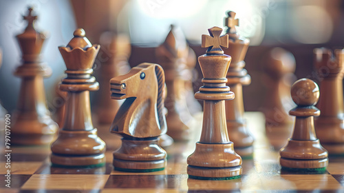 A group of chess pieces on the board, symbolizing strategy and competition.