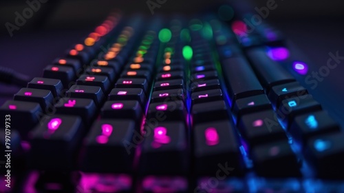 Close up of Computer RGB gaming keyboard