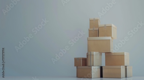 3D render illustration of closed delivery boxes stacked on top of each other. separate items. isolated on white