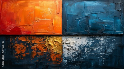 Painting art design in orange, gold, and blue.