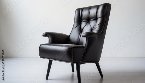 a sleek black leather club chair with armrests and a rectangular shape ideal for both indoor and outdoor furniture the chair sits on a white background exuding elegance and sophistication