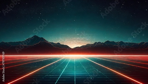 retro sci fi background futuristic landscape of the 80s digital cyber surface suitable for design in the style of the 1980 s