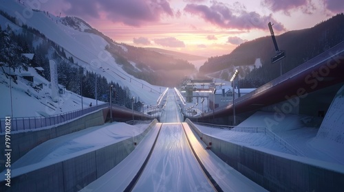 A serene view of an Olympic ski jump, showcasing the courage and skill of the athletes.