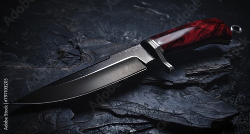 Elegant hunting knife on a dark textured background