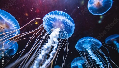 blue christmas lights jellyfish in a colorful underwater world
