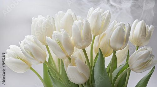 Bouquet di fiori, tulipani bianchi. Fondo floreale astratto, decorazione