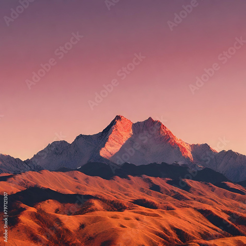 A series of five images depicts majestic mountains under a colorful sky at sunset, showcasing nature’s beauty.