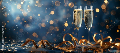 Celebratory Champagne Toast with Golden Confetti