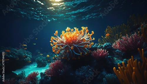 underwater world coral reef sea ocean background sea flower generative ai