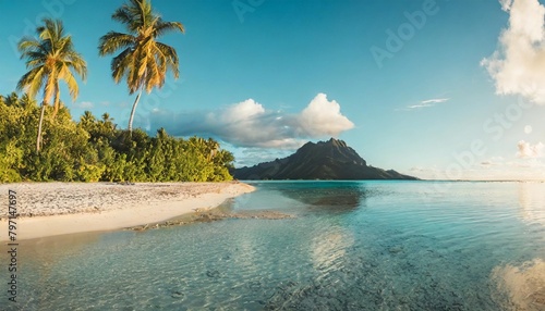 tropical beach panorama on fakarava french polynesia