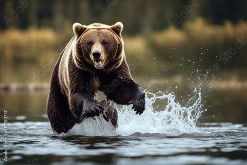 'jumping bear grizzly fish viewing brown carnivore eating evening fauna fishing mammal wildlife animal wild wilderness nature ecology ecotourism northern predator omnivore one front jump catch'