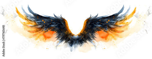 Angel wings, modern, colorful and arty interpretation of angel mythology, bright grunge background. A magic inspiration, beautiful mystic wall art, poster, tattoo template etc.