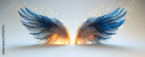 Angel wings, modern, colorful and arty interpretation of angel mythology, white background. A magic inspiration, beautiful mystic wall art, poster, tattoo template etc.