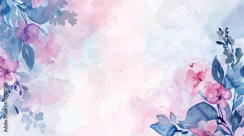 pastel watercolor background with flower frame 