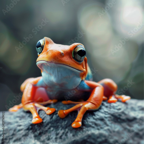 Orange and white tree frog on a branch