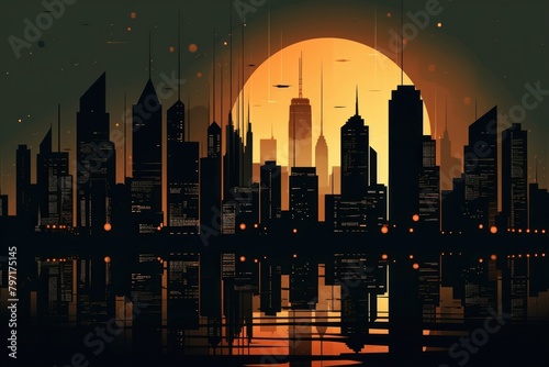 City night architecture silhouette metropolis.