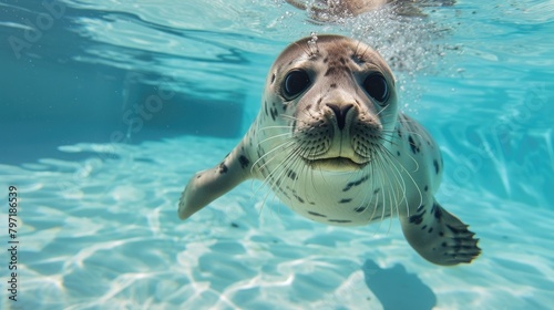 Hilarious underwater scene seal in pool plays deep dive action, Ai Generated.