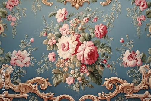 Opulent Rococo Tapestry Gradients: Historic Museum Exhibition Background Harmony.