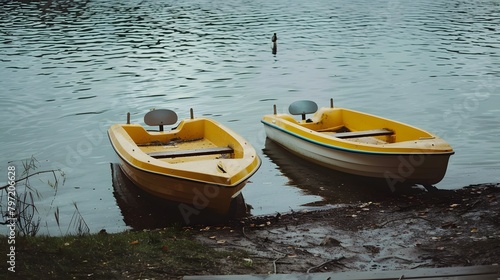 Pedal boats parked on the shore 