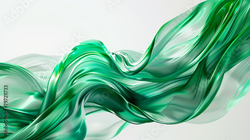 Captivating hues of jade and emerald green intertwining fluidly over a backdrop of pure white