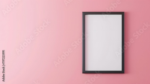 ピンクの壁に飾られた空白のフレーム