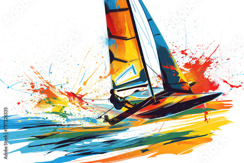 Poster of epic sailing freestyle sport in minimalist abstract multicolour illustration.