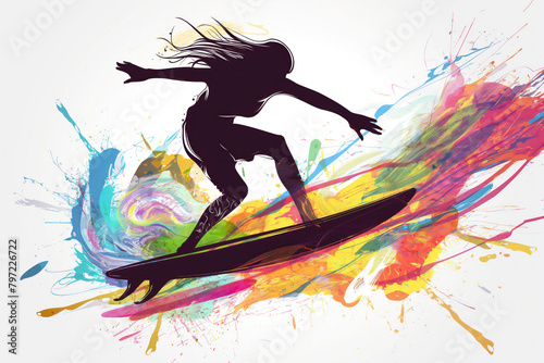 Poster of epic surfing freestyle in minimalist abstract multicolour illustration
