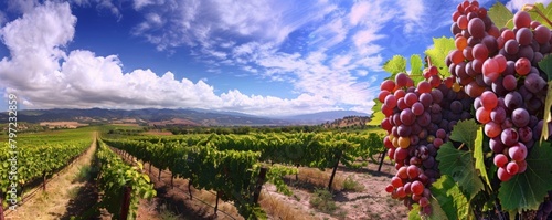 Panoramic vineyard landscape with ripe grapes