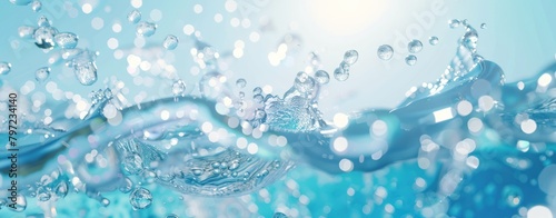 3D rendering of water bubbles in a clear blue background. Generate AI image