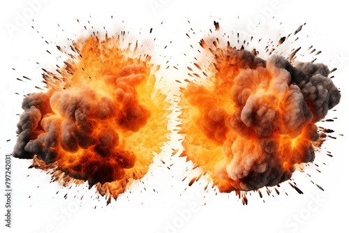 Set of Dramatic Bomb explosions PNG Detonation Debris isolated on white and transparent background - Destruction Shock wave Missile Warhead Movies Assets
